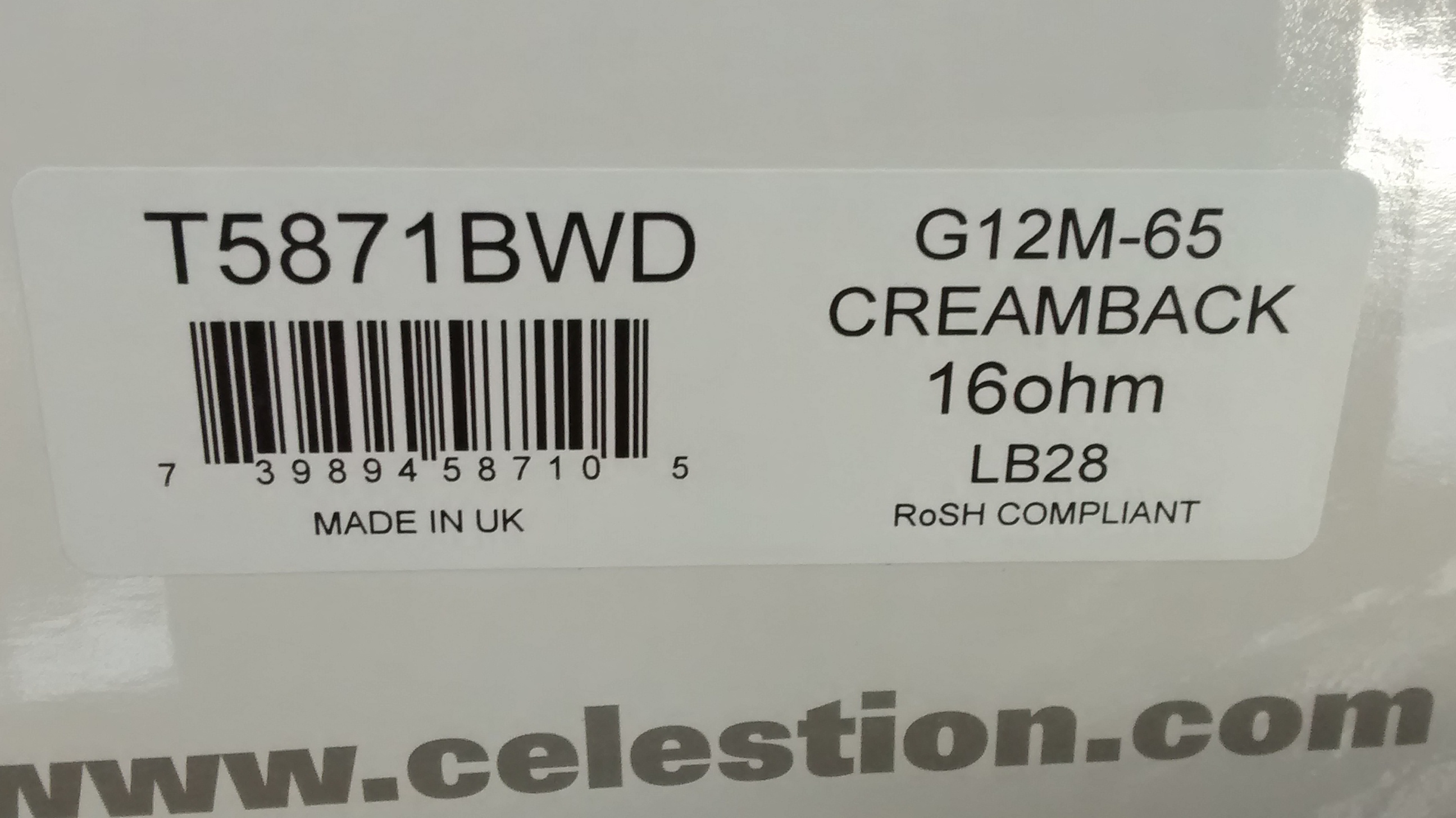 Celestion G12M-65 CREAMBACK 16 Ohm 65W 75hz guitar speaker Made in UK t5864BWD